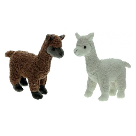 Set van 2x stuks familie pluche knuffels alpacas bruin/wit 23 cm