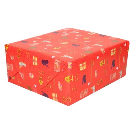XL Inpakpapier/cadeaupapier Sinterklaas print rood 2,5 x 0,7 meter 70 gram luxe kwaliteit