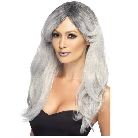 Smiffys carnaval witches wig ladies grey long hair