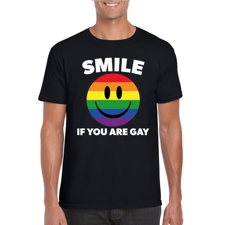 Regenboog emoticon Smile if you are gay shirt zwart heren