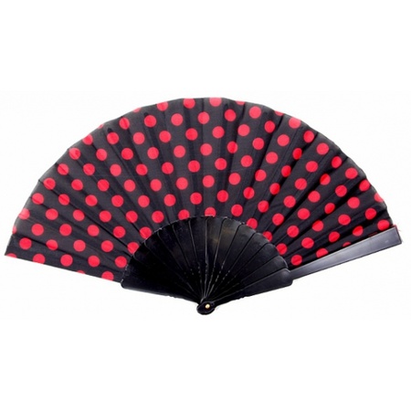 Spanish hand fan black with red dots