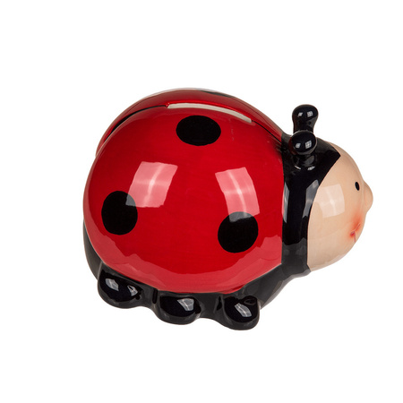 Money bank Ladybird with key - ceramic - black/red - 11 x 9 cm