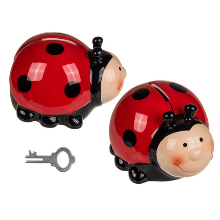 Money bank Ladybird with key - ceramic - black/red - 11 x 9 cm