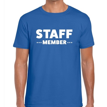 Personeel t-shirt blauw met staff member bedrukking voor heren