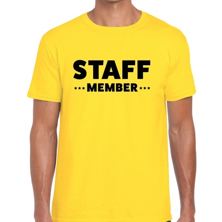 Personeel t-shirt geel met staff member bedrukking voor heren
