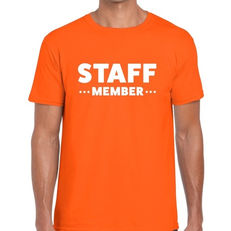Personeel t-shirt oranje met staff member bedrukking voor heren
