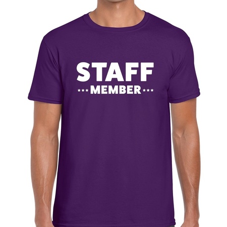 Personeel t-shirt paars met staff member bedrukking voor heren
