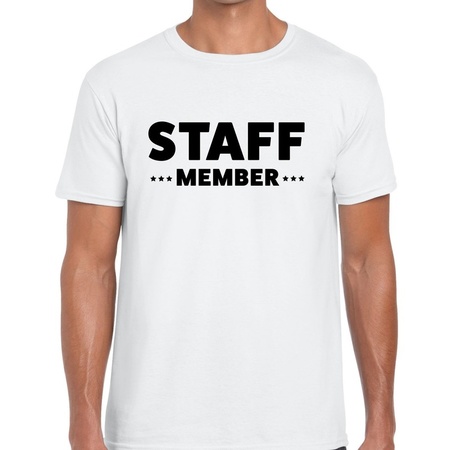 Personeel t-shirt wit met staff member bedrukking voor heren