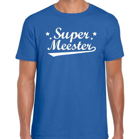 Super meester fun t-shirt blauw voor heren - Einde schooljaar/ meesterdag cadeau