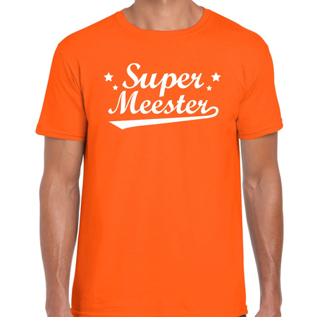 Super meester fun t-shirt oranje voor heren - Einde schooljaar/ meesterdag cadeau
