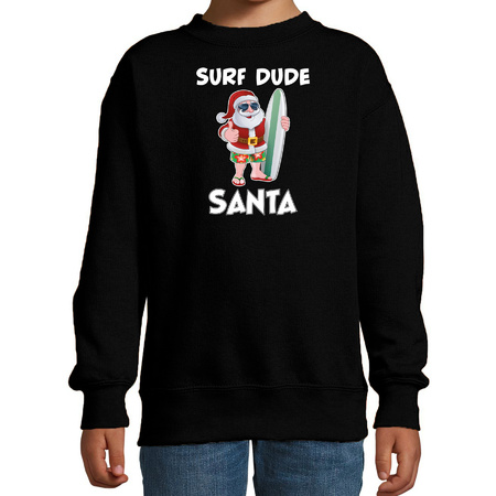 Zwarte Kersttrui / Kerstkleding surf dude Santa voor kinderen