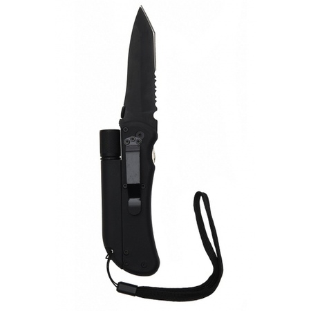  Survival knife with firestarter and flashlight