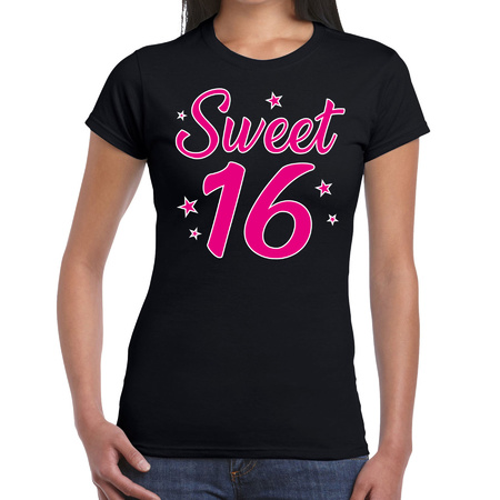 Zwart sweet 16 verjaardags kado t-shirt voor dames