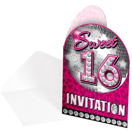 Sweet 16 thema feest uitnodigingen 8x stuks