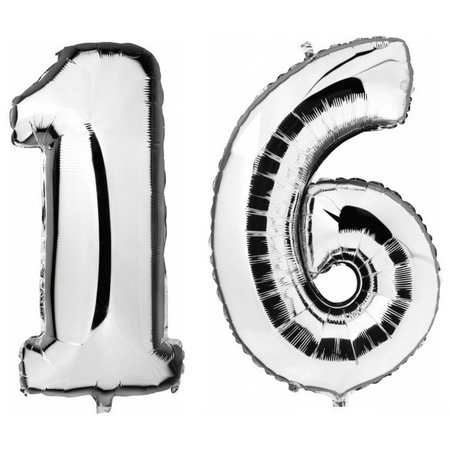 Sweet 16 leeftijd helium/folie ballonnen zilver feestversiering
