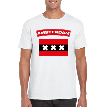 T-shirt Amsterdamse vlag wit heren