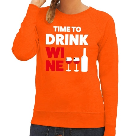 Time to drink Wine fun sweater oranje voor dames