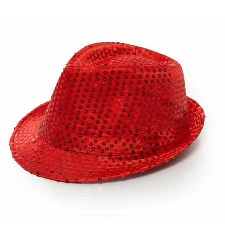 Trilby hoed met pailletten - rood - glitter