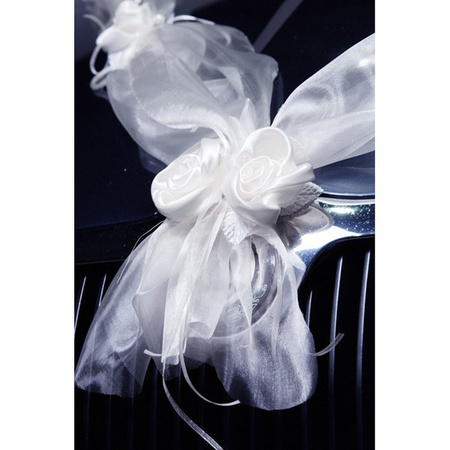 Wedding car organza garland Roses - Wedding - white - 2x pieces.- just married