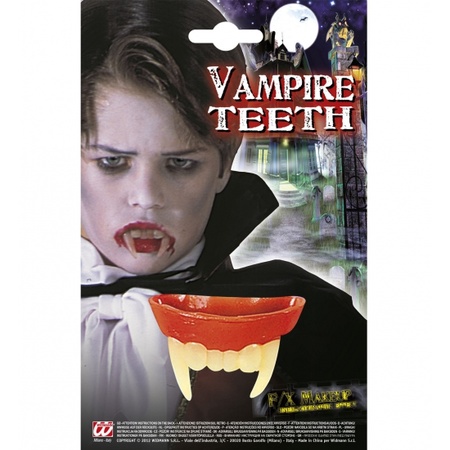 Vampier jurk rood/zwart maat S voor meiden inclusief gebit
