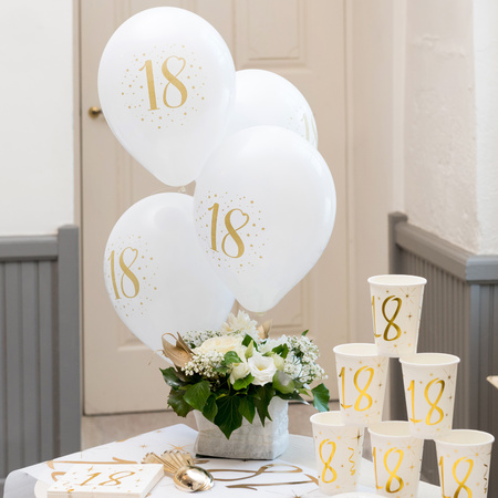 Santex verjaardag leeftijd ballonnen 80 jaar - 8x stuks - wit/goud - 23 cm - Feestartikelen