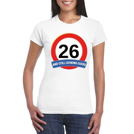26 jaar verkeersbord t-shirt wit dames