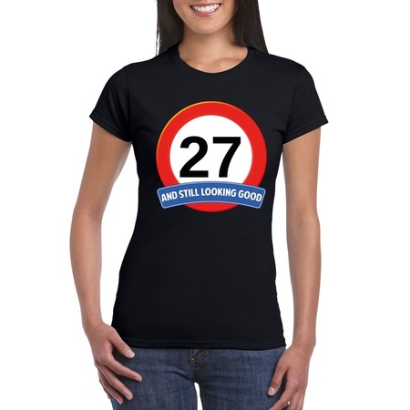 27 jaar verkeersbord t-shirt zwart dames