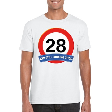 28 jaar verkeersbord t-shirt wit heren