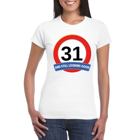 31 jaar verkeersbord t-shirt wit dames