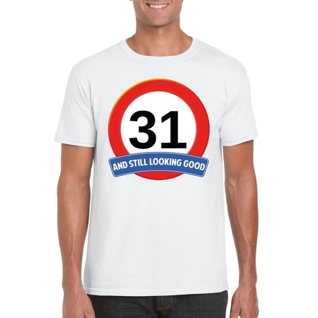 31 jaar verkeersbord t-shirt wit heren