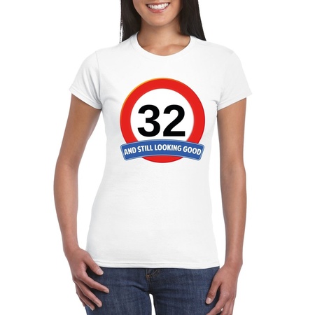 32 jaar verkeersbord t-shirt wit dames
