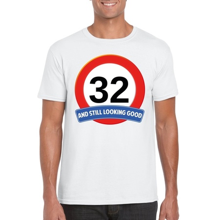 32 jaar verkeersbord t-shirt wit heren