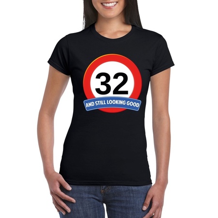 32 jaar verkeersbord t-shirt zwart dames