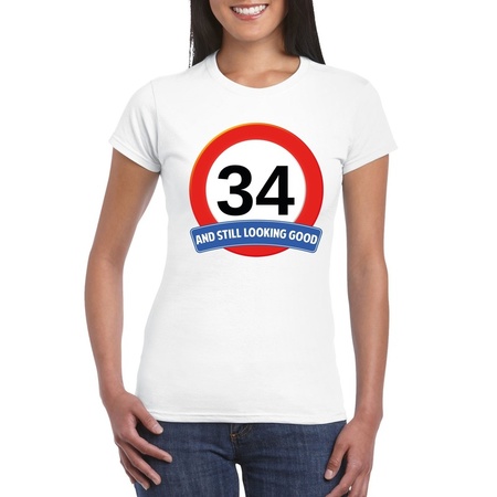 34 jaar verkeersbord t-shirt wit dames