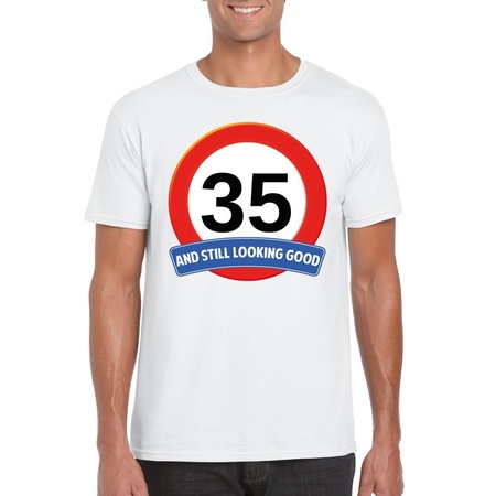 35 jaar verkeersbord t-shirt wit heren