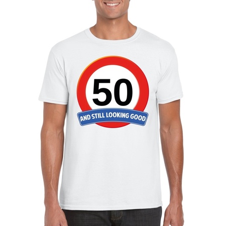 50 jaar verkeersbord t-shirt wit volwassenen