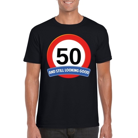 50 jaar verkeersbord t-shirt zwart heren