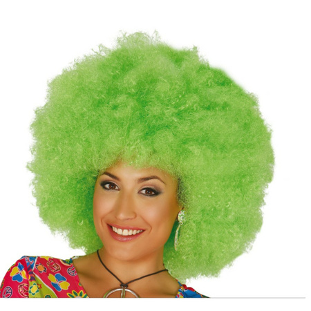 Fiestas Guirca Verkleed pruik afro/hippie - groen - voor volwassenen - one size