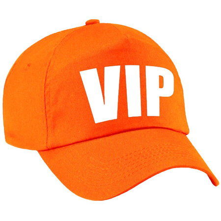 VIP pet / cap oranje met witte letters voor dames en heren