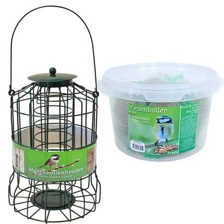 Bird feed silo for little birds metal green 36 cm including 14 fat balls