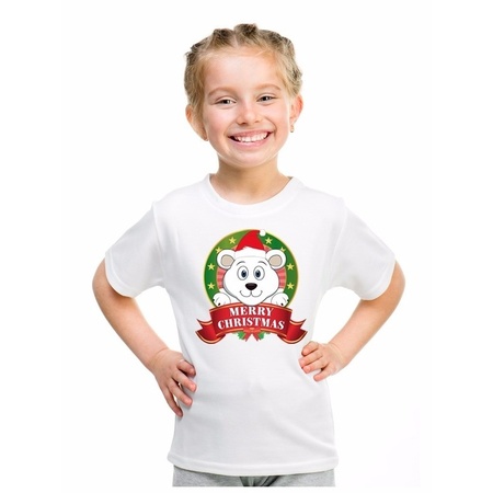 IJsbeer kerstmis shirt wit voor jongens en meisjes