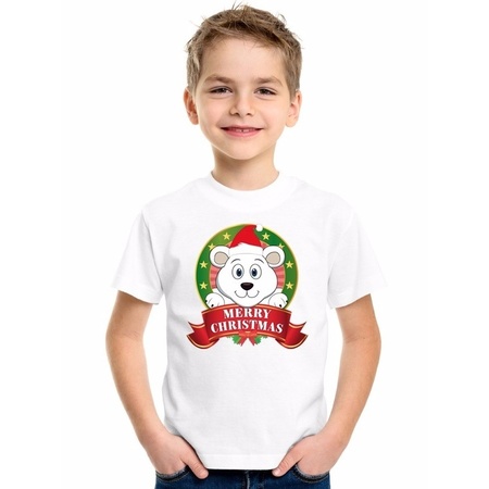 IJsbeer kerstmis shirt wit voor jongens en meisjes