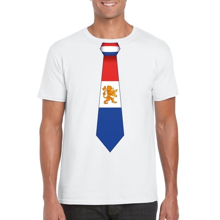 Shirt met Nederland stropdas wit heren