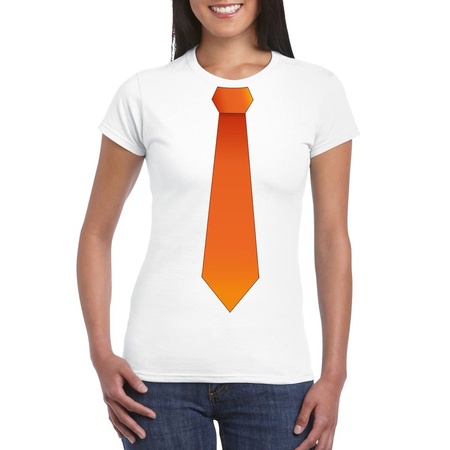 Shirt met oranje stropdas wit dames