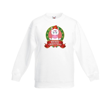 Eenhoorn kerstmis sweater / Kersttrui wit voor jongens