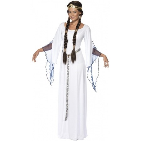 White long medieval maiden fancy dress costume for women