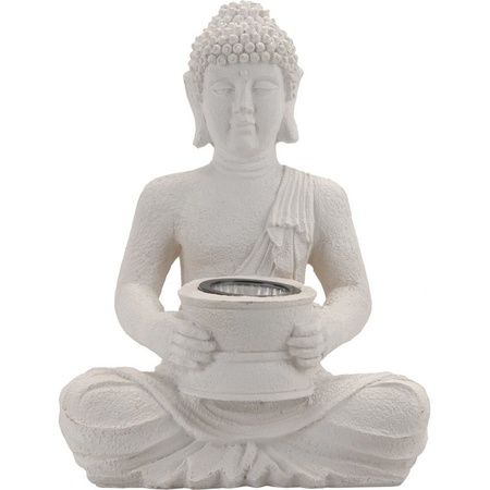 Wit Boeddha beeld met solar verlichting 31 cm