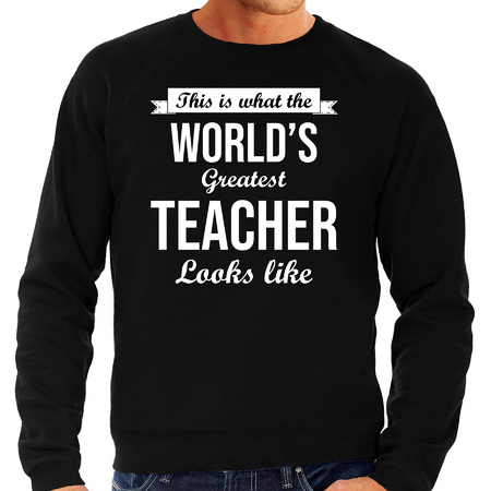 Worlds greatest teacher kado trui voor een leraar / leerkracht zijn verjaardag zwart heren