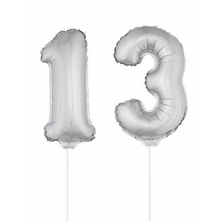 Folie ballonnen cijfer 13 zilver 41 cm