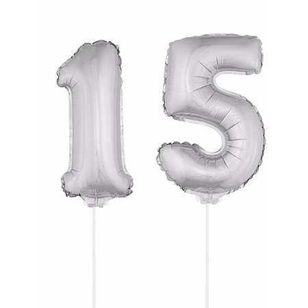 Folie ballonnen cijfer 15 zilver 41 cm